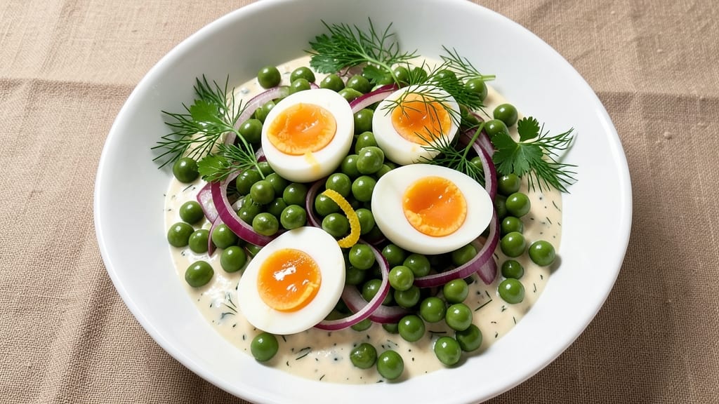 Canned Pea Salad Recipe with Egg: Herb-Infused Yolk Creaminess and Crunchy Pea Texture