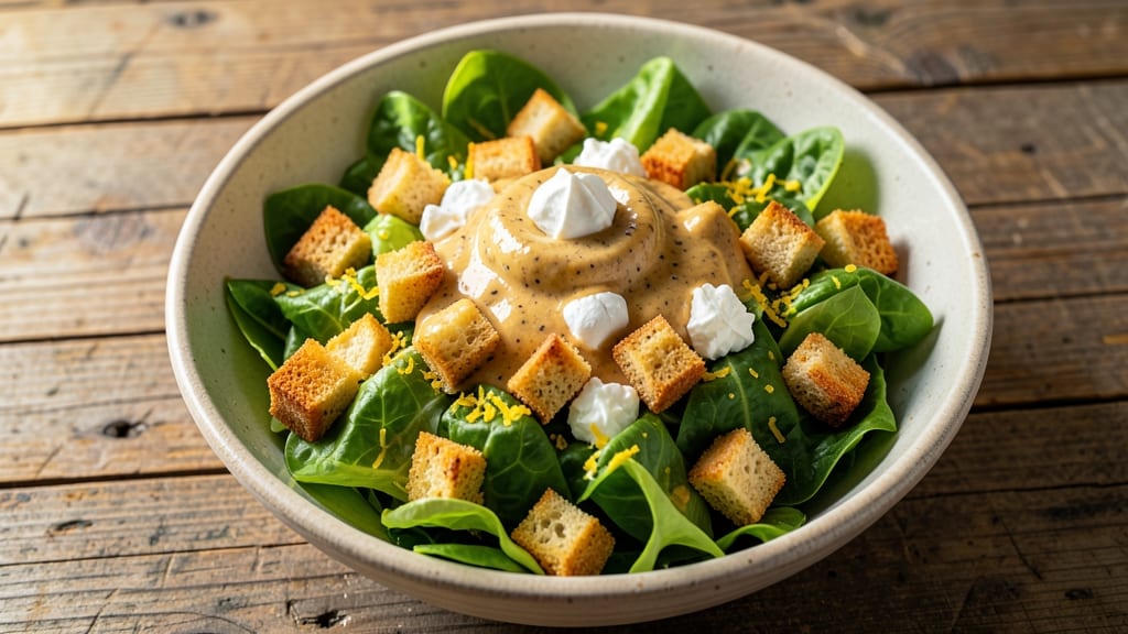 California Caesar Salad Recipe: Crispy Croutons and Anchovy-Infused Cream Cheese Bliss