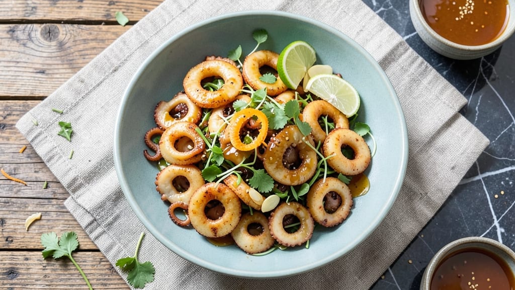 Asian Squid Salads Recipe: Crispy Squid and Tangy Sesame-Lime Zing