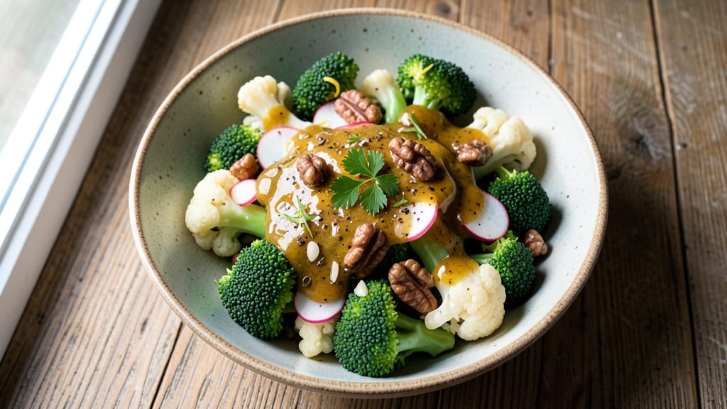 Broccoli and Cauliflower Salad Dressing Recipe: Herb-Infused Vinaigrette With Nutty Crunch