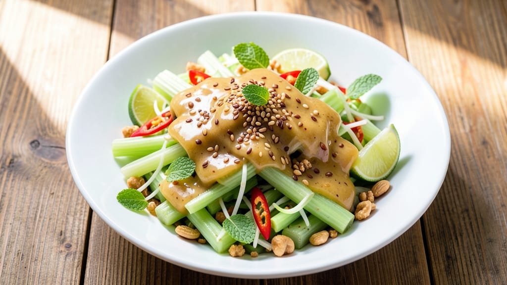 Asian Celery Salad Recipe: Crunchy Celery Crowns With Tangy Sesame-Lime Dressing