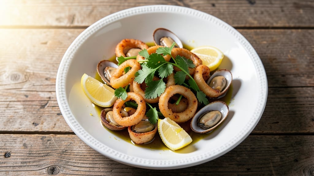 Calamari and Scungilli Salad Recipe: Crispy Seafood Over Zesty Lemon-Herb Dressing