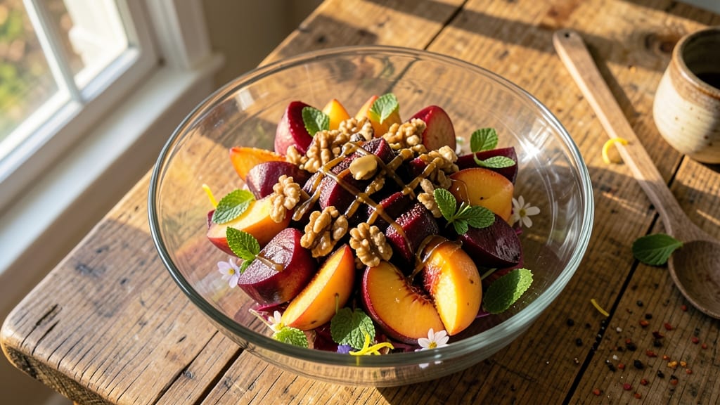 Beet and Peach Salad Recipe: Sweet-Tart Balance With Crispy Walnut Topping
