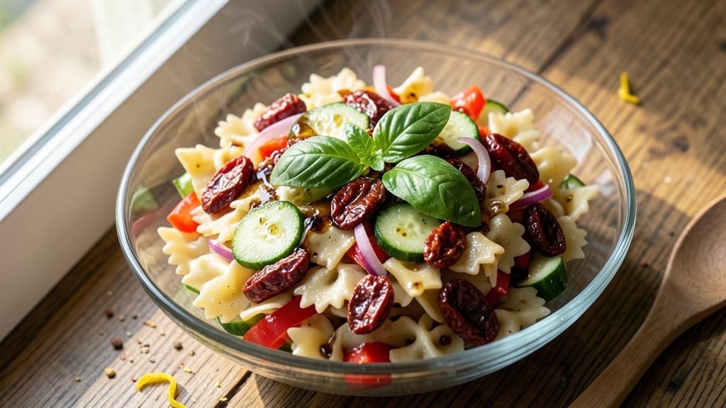 Bow Tie Pasta Salad Recipe with Sun Dried Tomatoes: Sun-Kissed Brightness and Herb-Packed Crunch