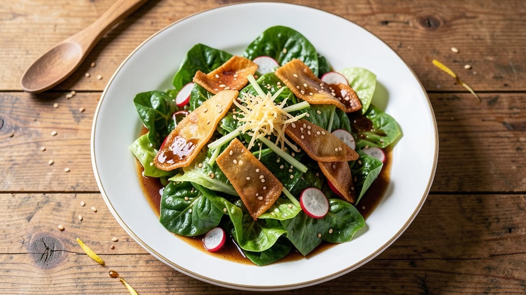 Asian Caesar Salad Recipe: Crispy Wonton Strips Meet Umami Soy-Ginger Dressing