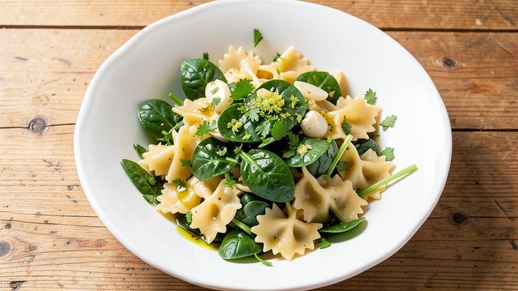 Bow Tie Pasta and Spinach Salad Recipe: Crispy Noodles With Herby Lemon Zing