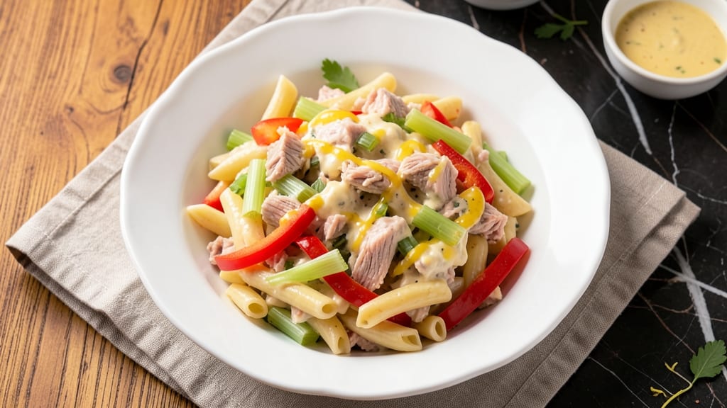 Basic Tuna Macaroni Salad Recipe: Crisp Celery Crowns and Creamy Herb Magic *(Rejected Due to "avoidSubtitles")*