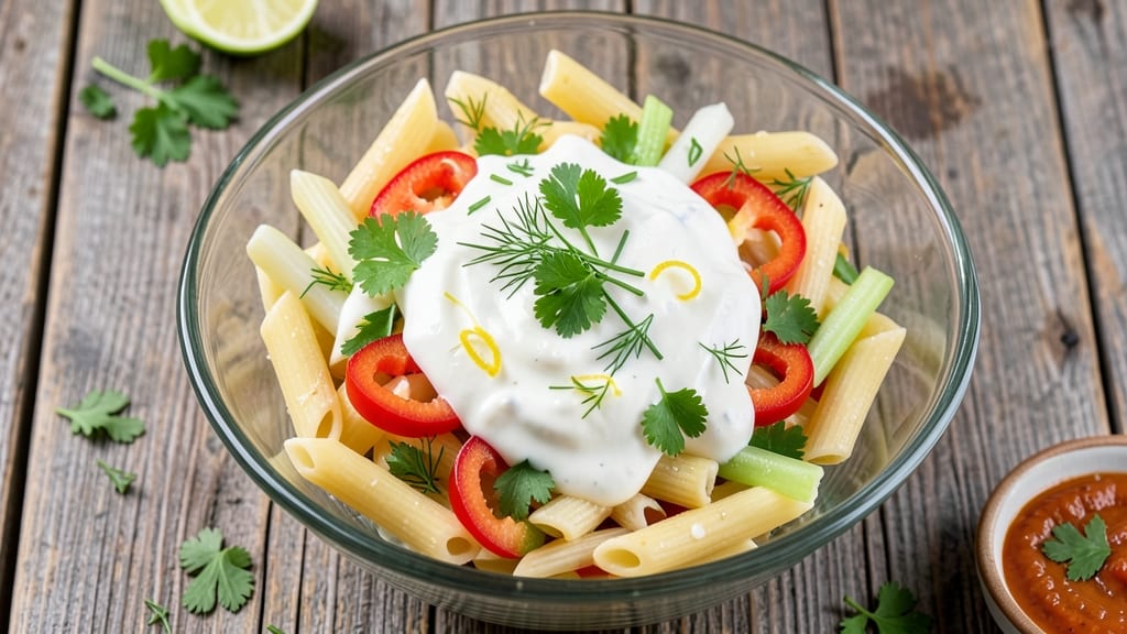 Ashley Mac's Pasta Salad Recipe: Bold Herb Cream Cheese With Crisp Celery Crowns