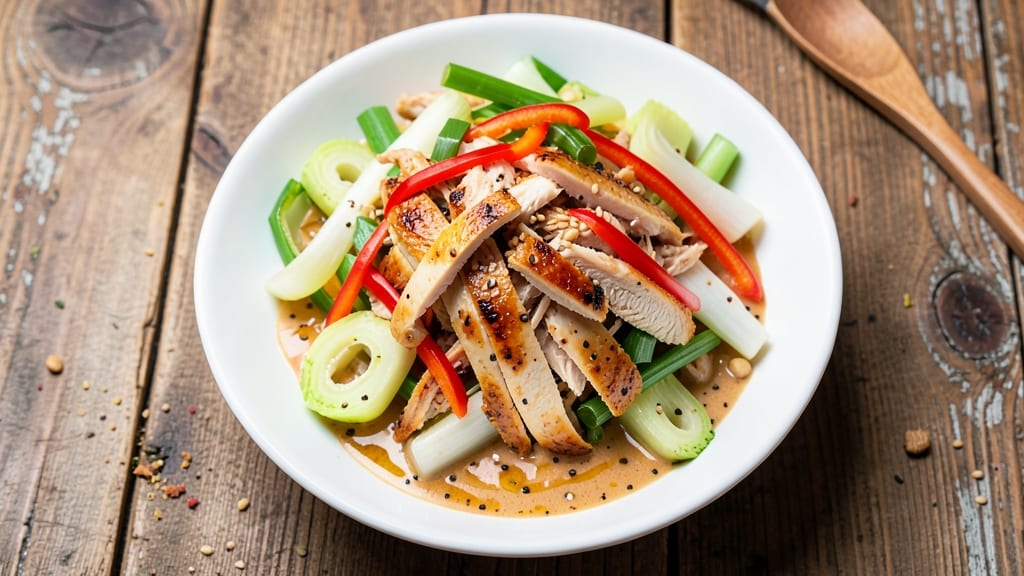 Chinese Chicken Salad With Peanut Dressing Recipe: Crunchy Celery Crowns and Nutty-Sweet Magic