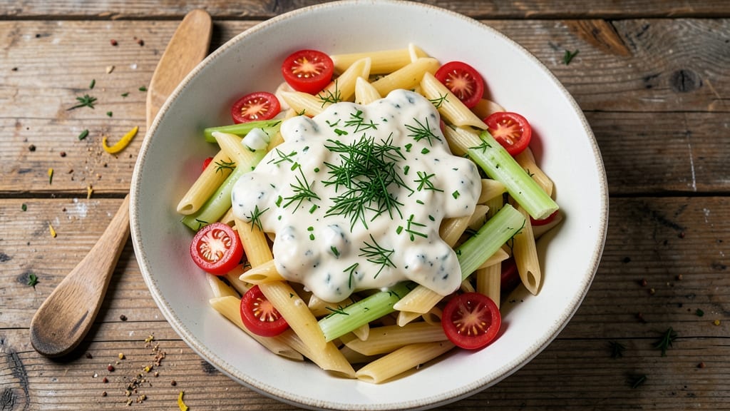 Awesome Pasta Salad Recipe: Bold Herb Cream Cheese With Crisp Celery Crowns