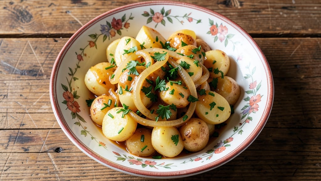 Authentic Austrian Potato Salad Recipe: Vinegar-Braised Potatoes with Crisp Mustard Bites