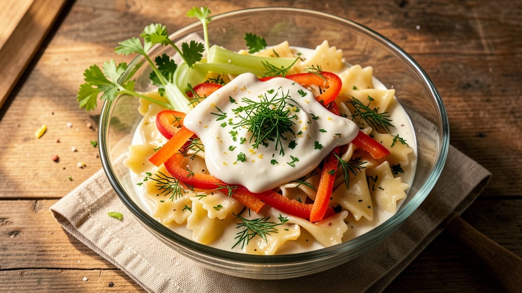 Bow Tie Noodle Salad Recipe: Crisp Celery Crowns and Herb-Infused Cream Cheese
